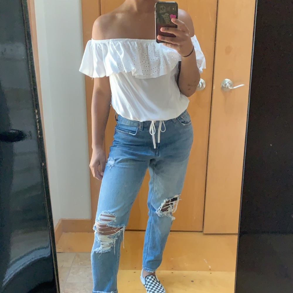 Off the shoulder white top